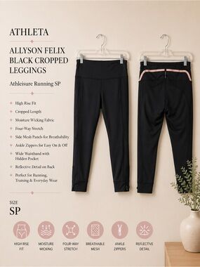 Allyson Felix Athleta Black Cropped Leggings Athleisure Running SP